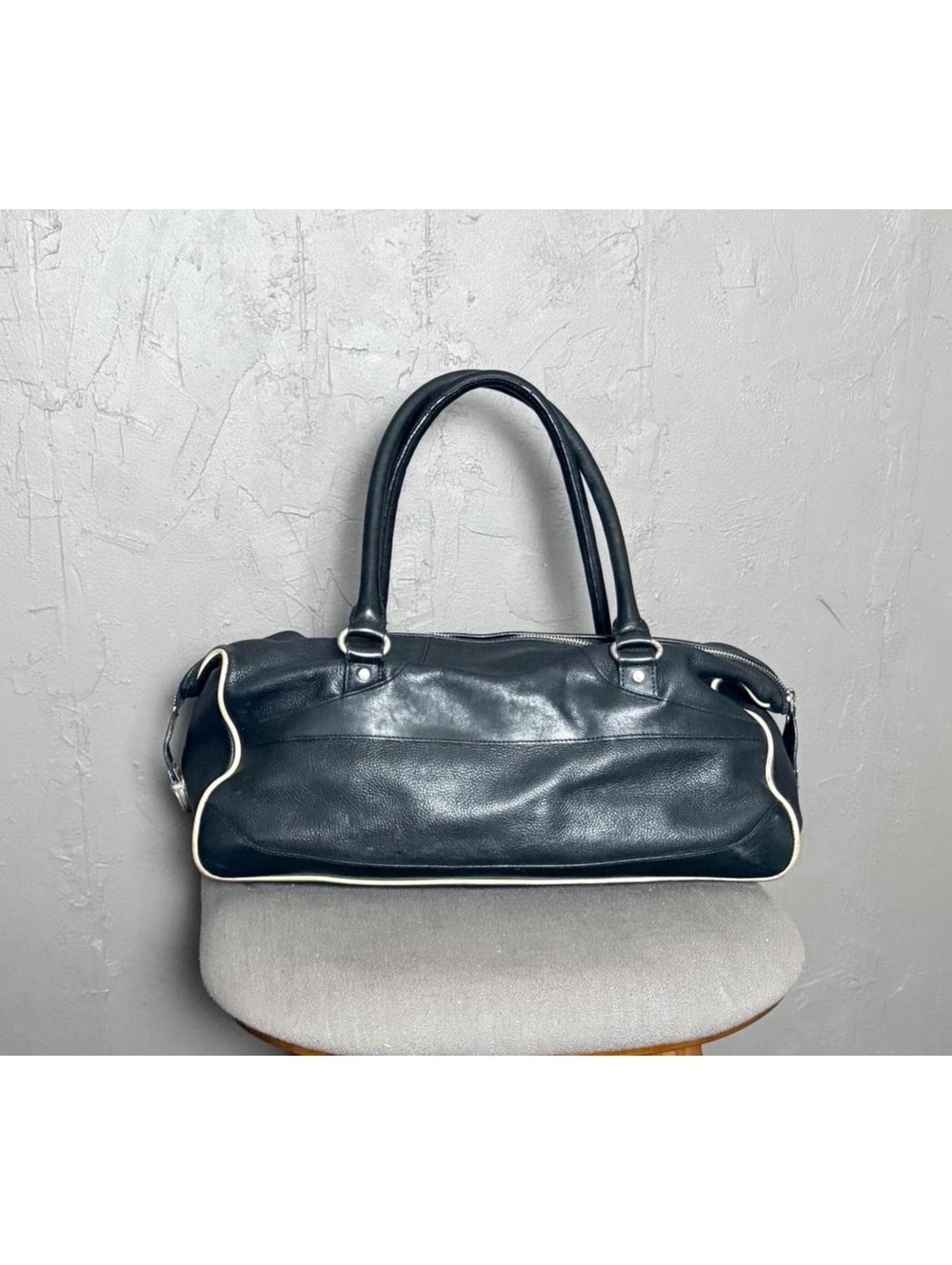 1990's Black Leather Bowling Bag by DKNY Large Doctors Shoulder Bag - Picture 1 of 15